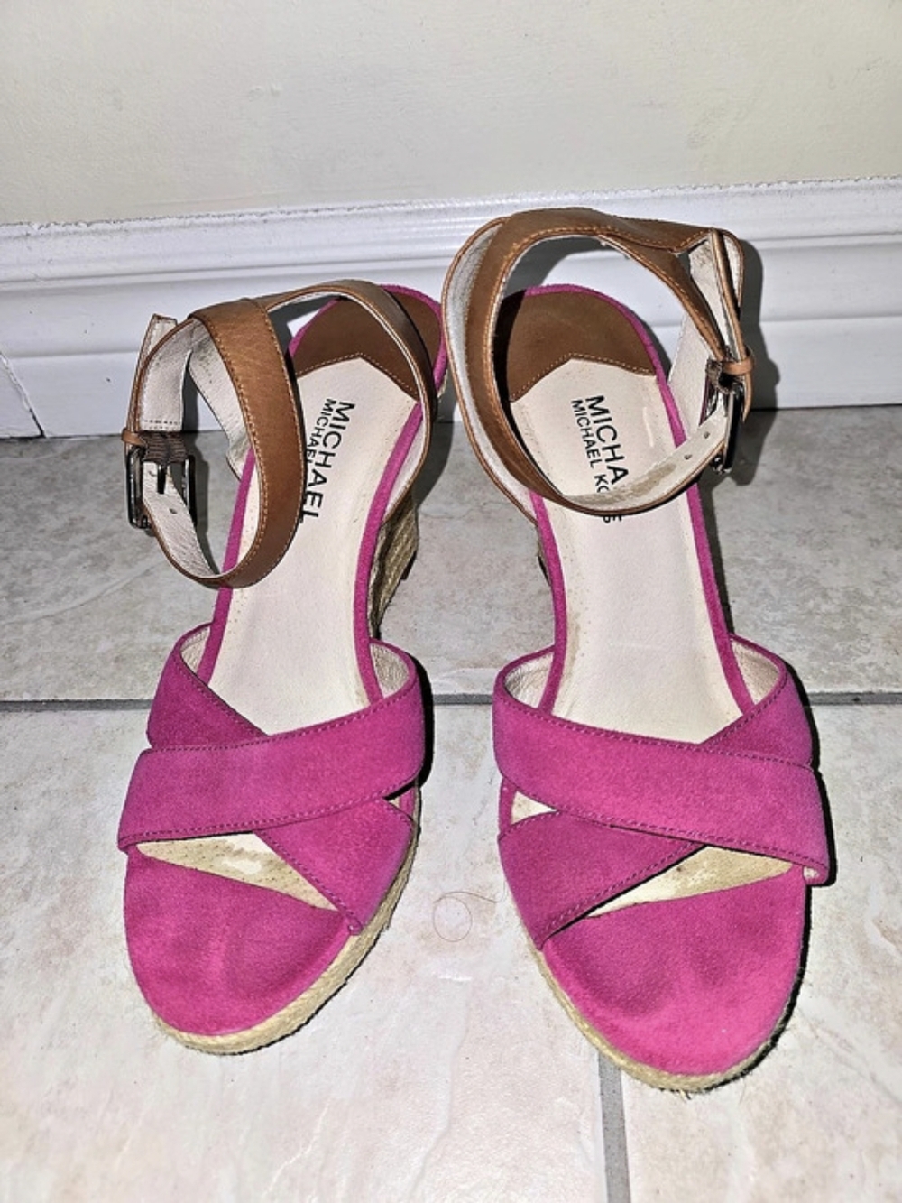 Michael Kors Pink Suede Wedge Espadrille Sandals 8.5